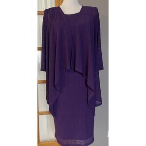 Vtg R&M Richards Formal Dress Women's 10 Purple Built In Cardigan Overlay USA
